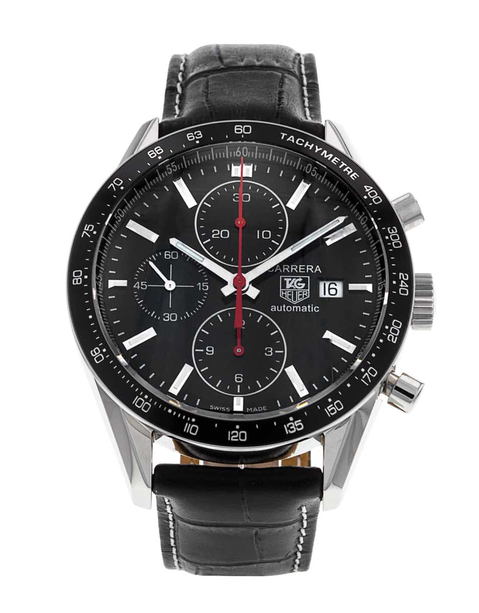 Tag Heuer Carrera Black Baton Dial Leather Strap